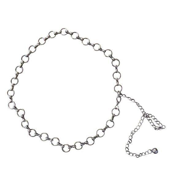 Silver Tone Metal Chain Link Belt One Size Fits XS-L - Picture 1 of 9